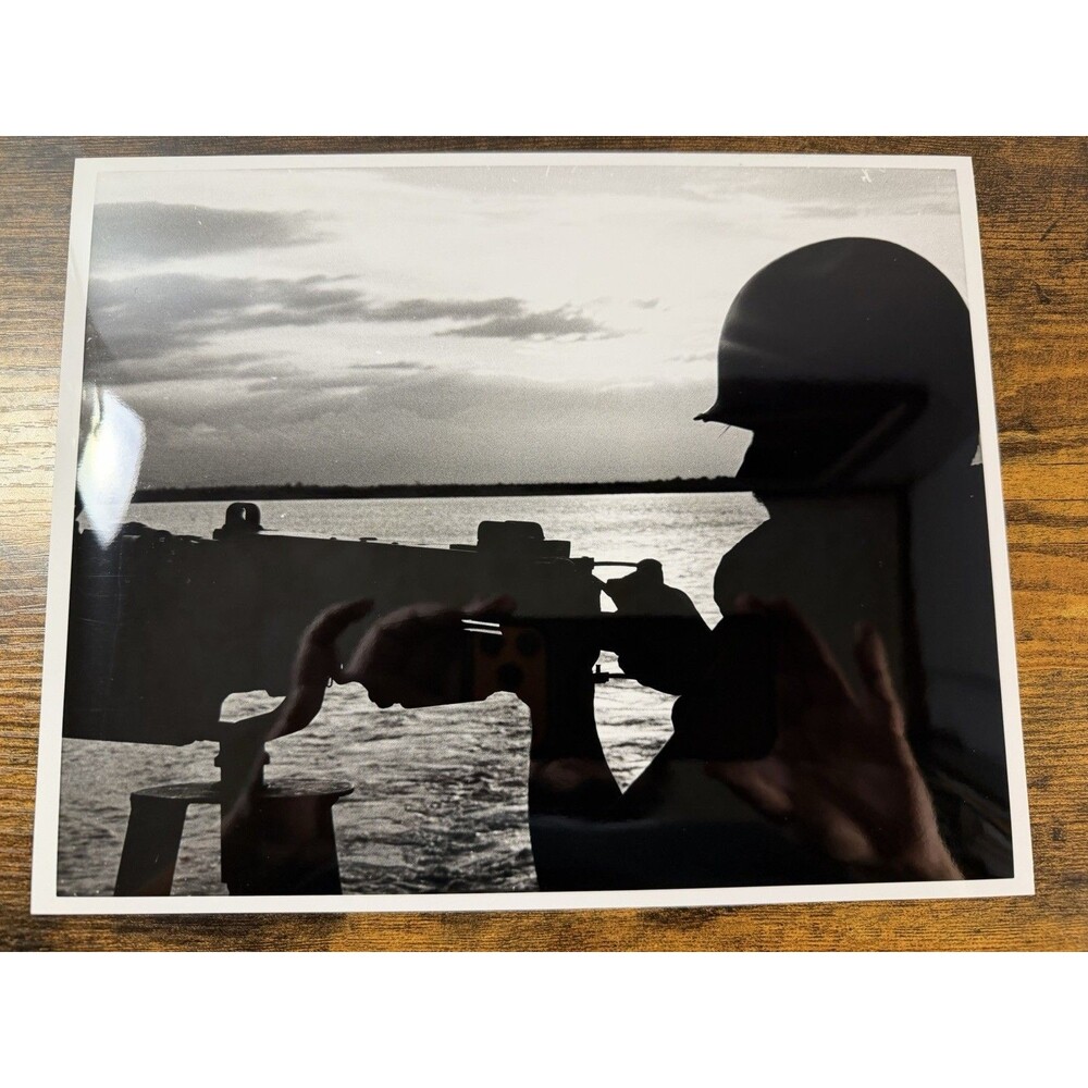 Vietnam War Navy Photo 1969 Dong Ha River Gunner Silhouette 8x10